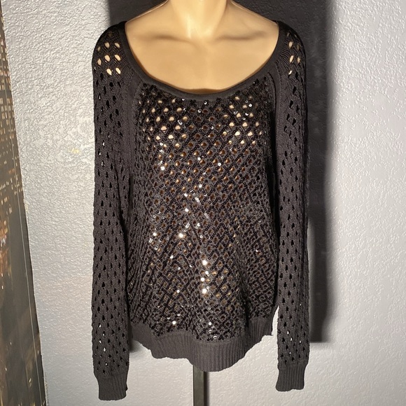 INC - open knit sweater: black sequin l/s - XL - Picture 2 of 16